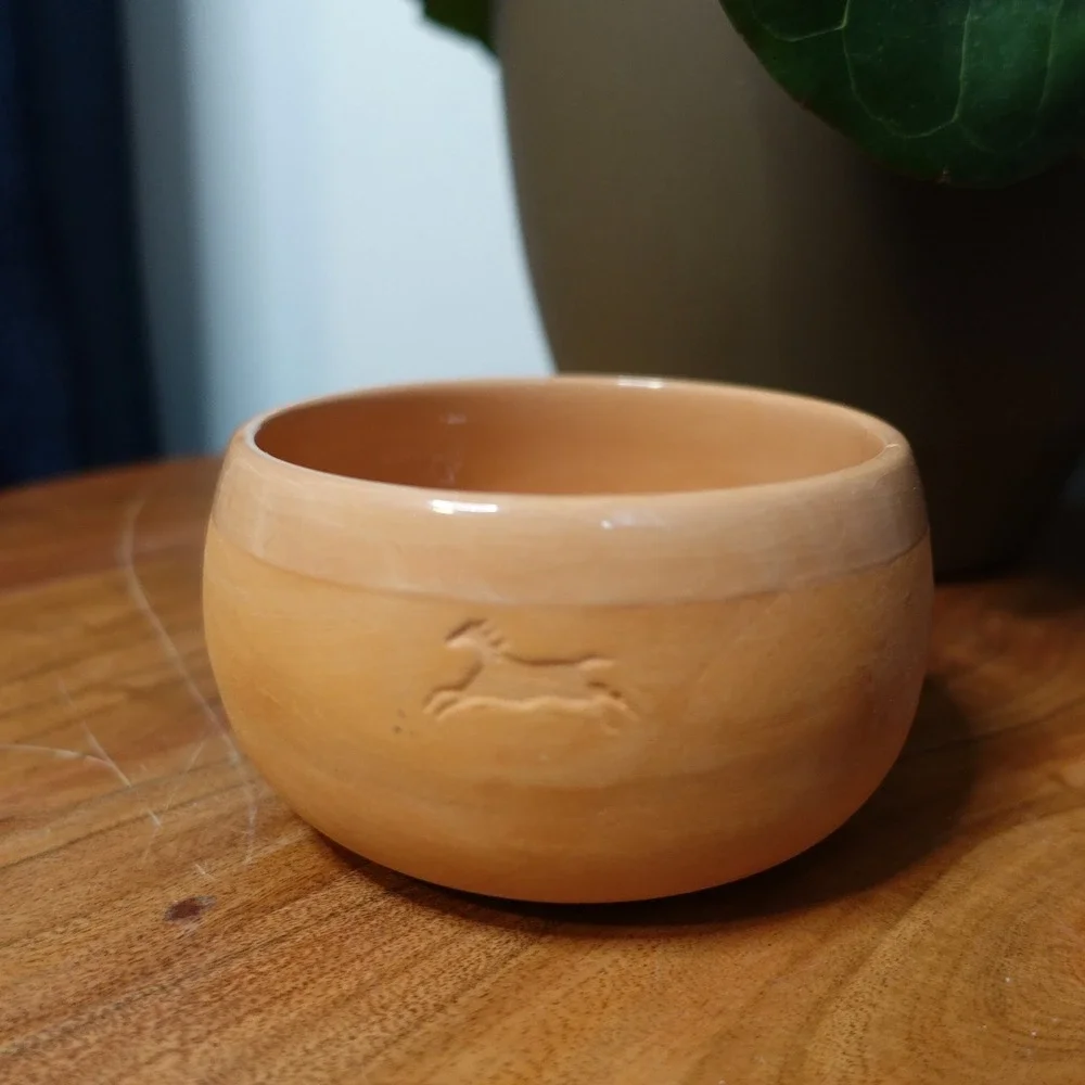 Small Ceramic Bowl‎ Burnt Orange with Horse Motif Decorative Bowl